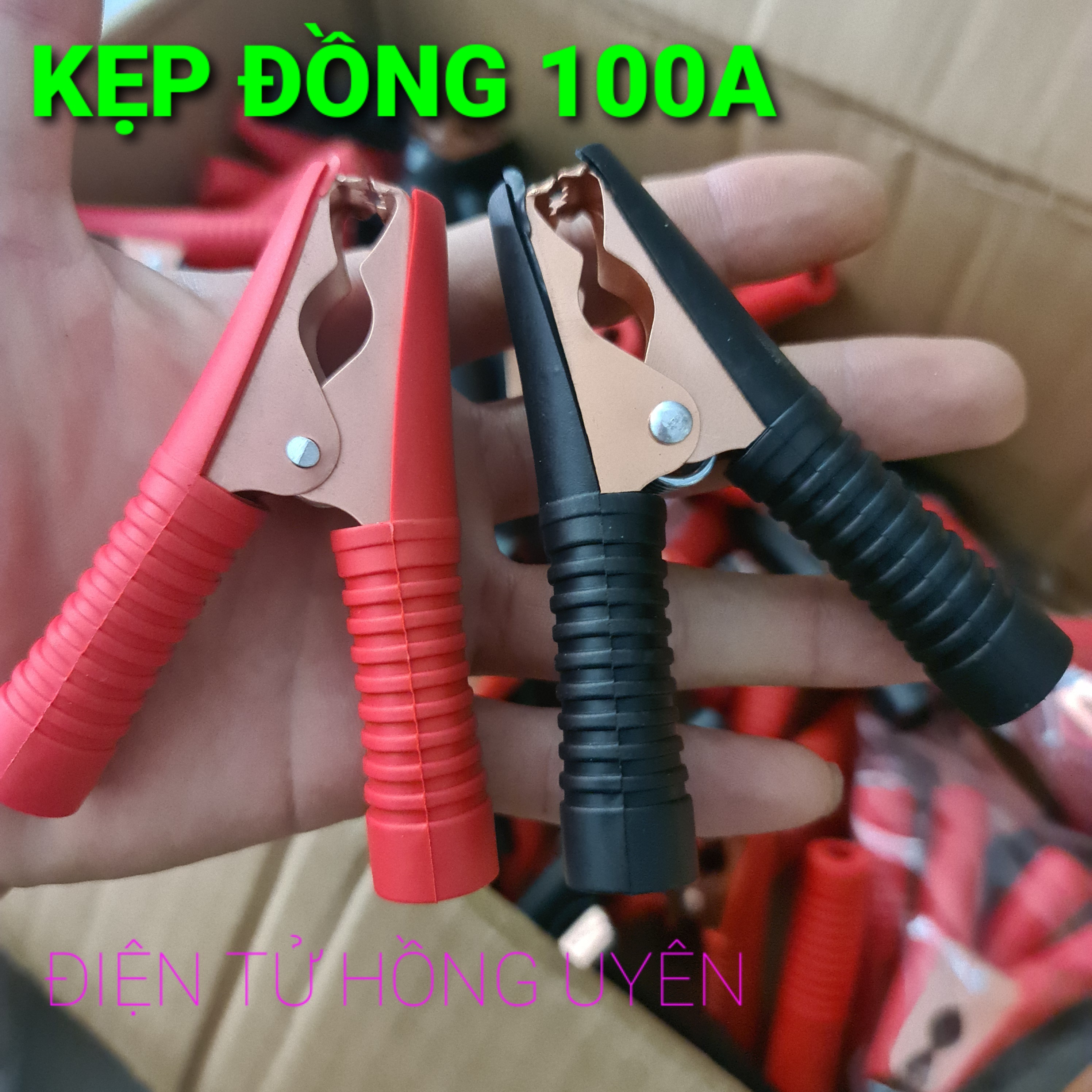 Bộ 2 cái kẹp acquy 100A. Kẹp ắc quy cá sấu Đồng loại to, công suất lớn, dòng tải liên tục 100A. Chuyên dùng đấu sạc acquy, dây câu bình acquy ô tô, dây nguồn thiết bị...
