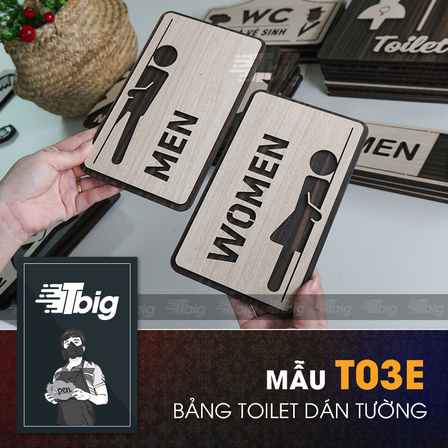 Mẫu bảng Toilet gỗ dán cửa Nhà vệ sinh - restroom - wc - women men - nam nữ