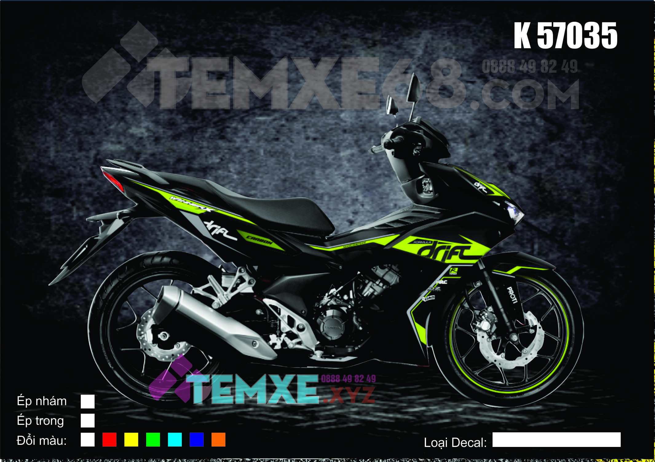 Tem trùm Winner X - màu Xanh lá Đen mẫu Drift