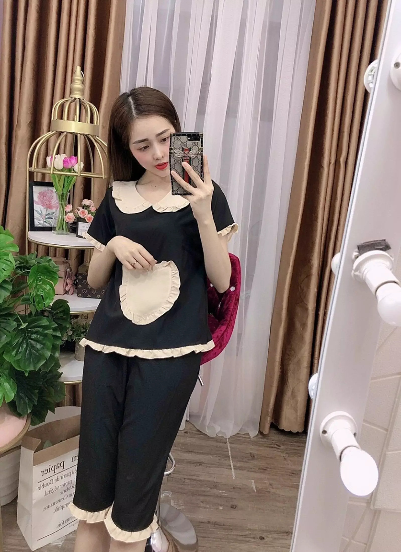 Sét bộ tiểu thư mặc nhà chất lụa mềm mịn có size lớn dưới 75kg