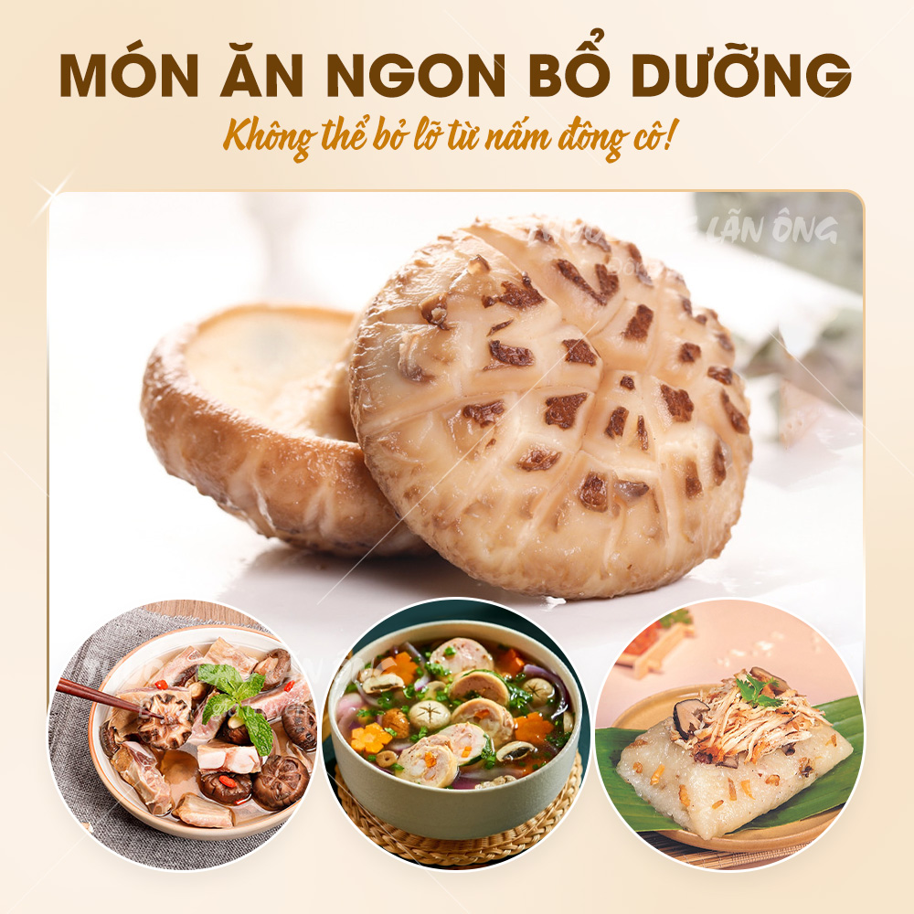 Nấm đông cô khô Nhật Bản 500g, tai nấm to, trắng, thơm ngon, dùng hầm canh, pha trà - Lãn Ông
