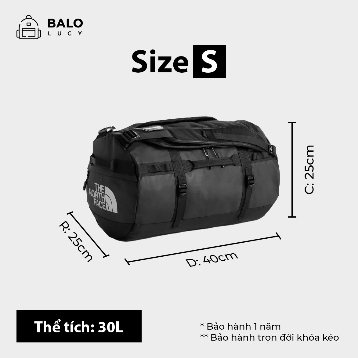 Túi trống Balo du lịch TNF chống nước.