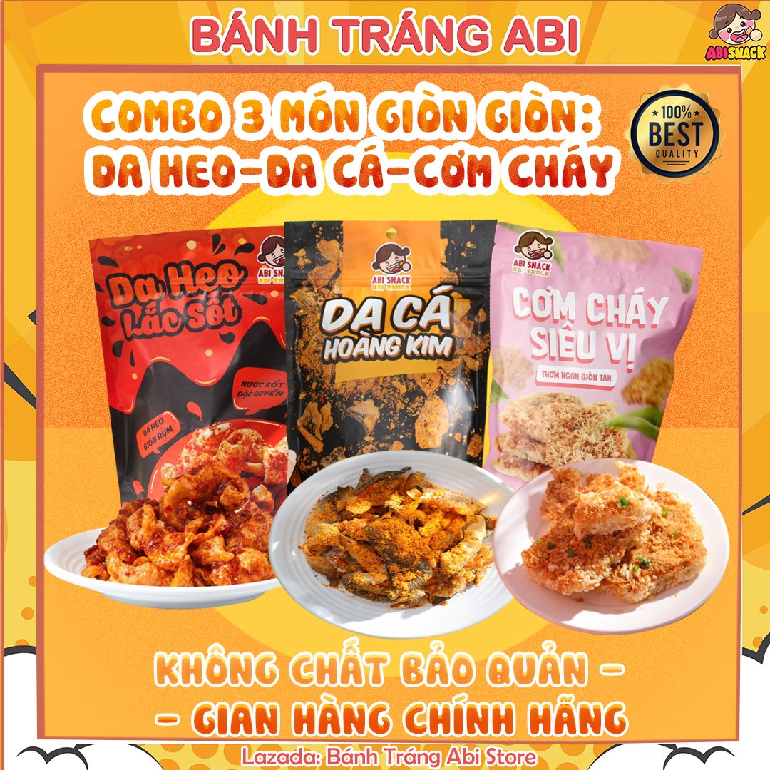 HOT COMBO BÁNH TRÁNG ABI TỔNG HỢP ABI SNACK ĂN VẶT CHÍNH HÃNG TẶNG KHẨU TRANG