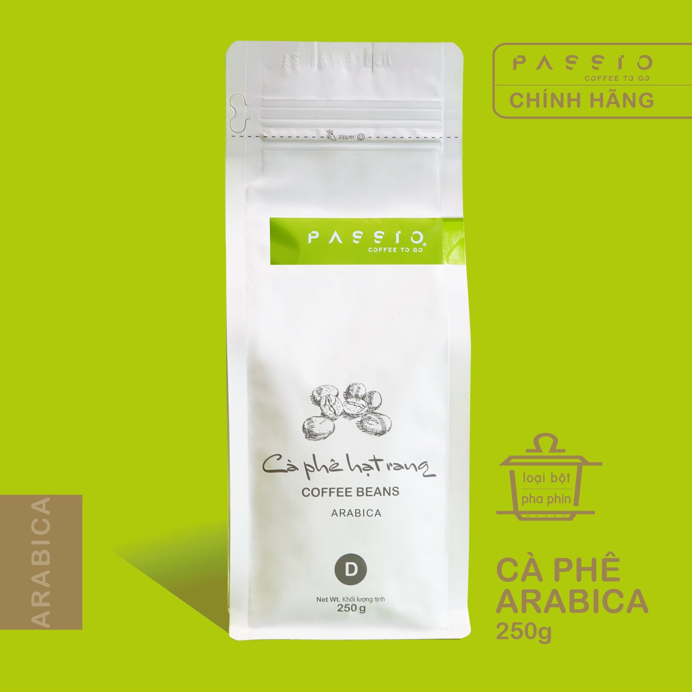 Cà phê Arabica dạng Bột (pha phin) nguyên chất 100% rang mộc - Passio Coffee (250g)