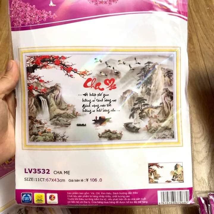 Tranh cha mẹ tranh đính đá lv574 - tranh thêu lv3532 - tranh chưa làm