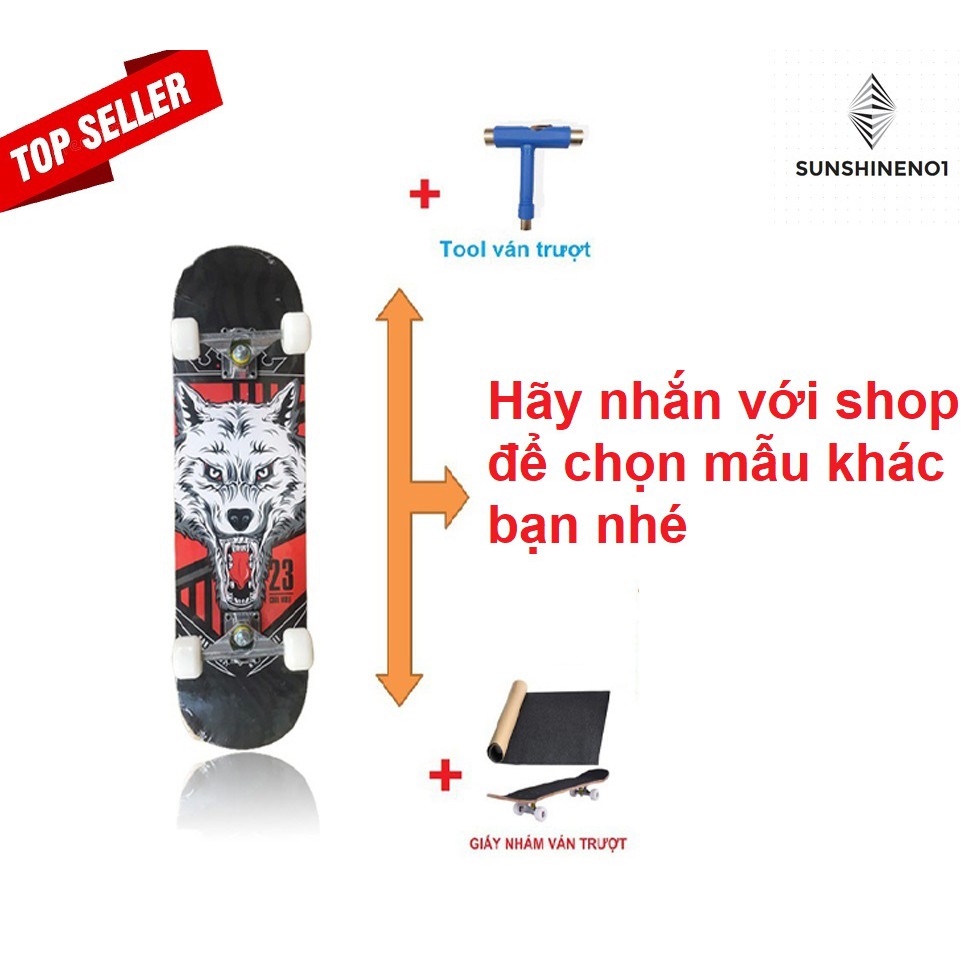 Ván Trượt Mặt Nhám - Bánh Cao Su - Siêu Bền - Vặn Ván