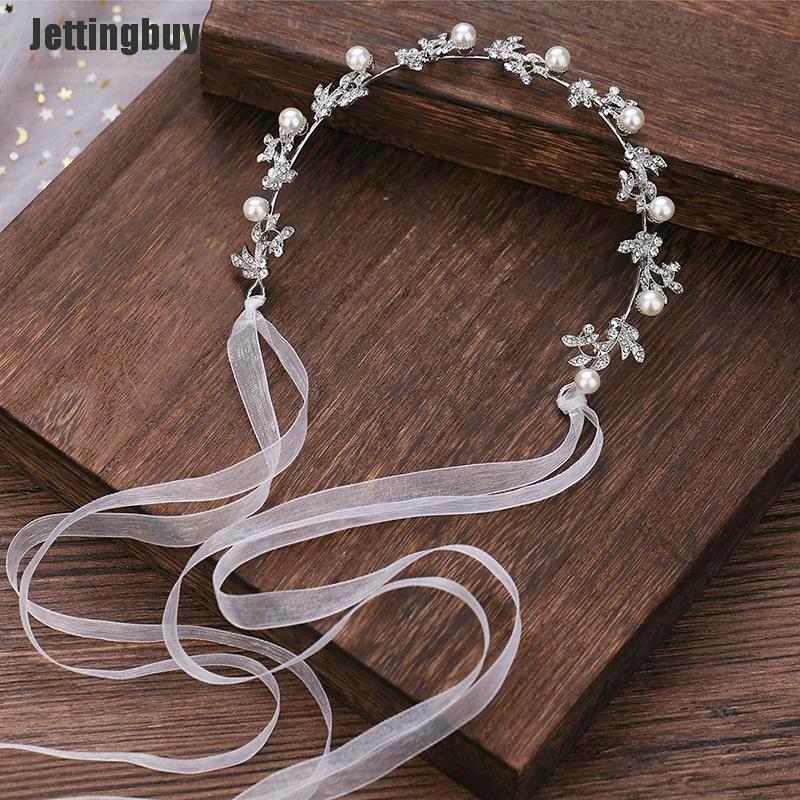 Jettingbuy Silver Bride Pearl Headband Tiaras Headpiece Party Wedding Hair Jewelry Luxury
