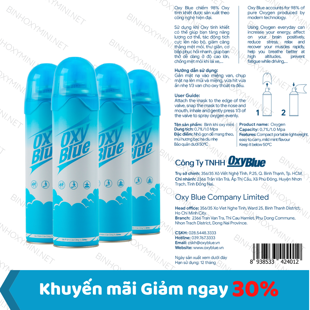 Bình Oxy Mini Cầm tay chứa Oxy tinh khiết 99%