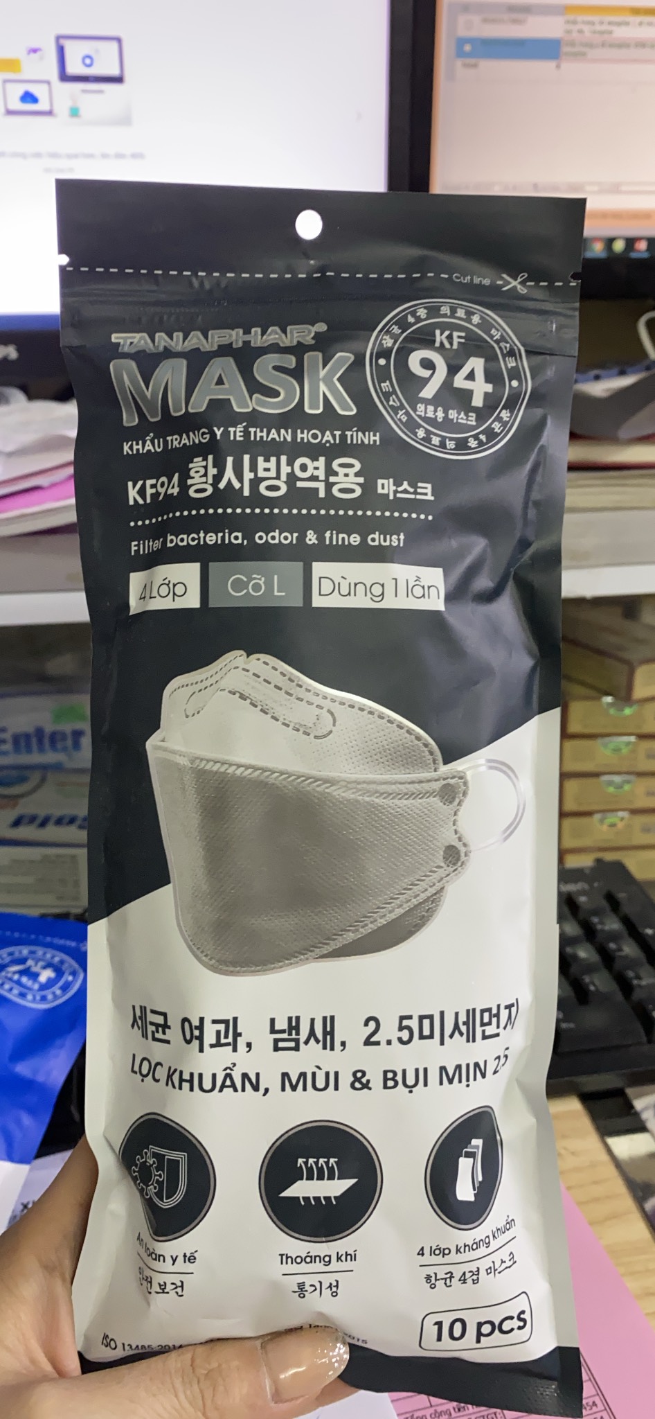 Khẩu trang y tế tanaphar mask KF94 (than hoạt tính) túi 10 chiếc