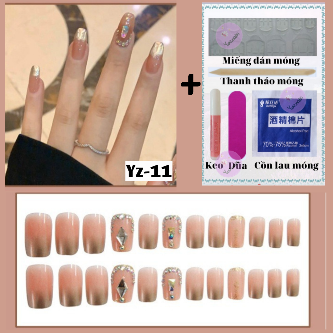[Tặng 5 Phụ Kiện]  Set 24 Móng Tay Giả Đính Đá Cao Cấp Kèm Keo (Mã Z11_Z20))