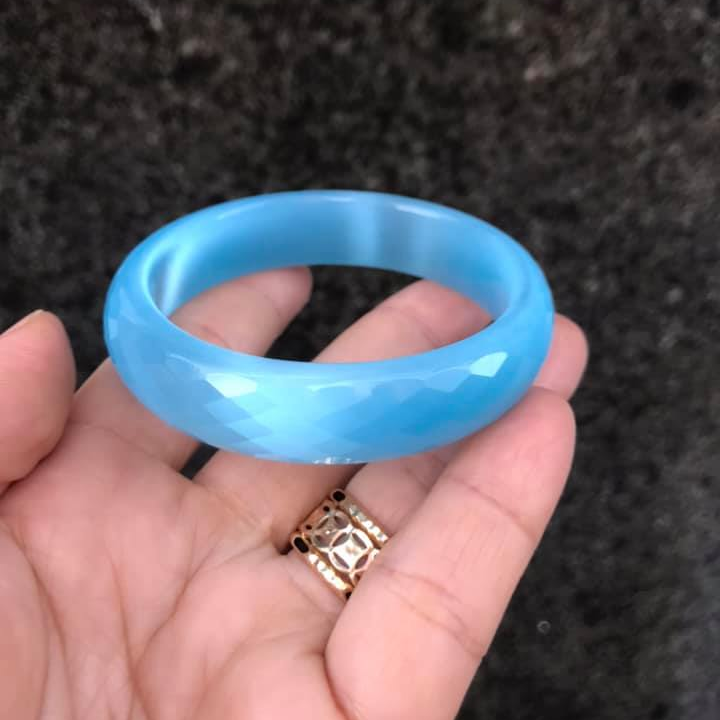 VÒNG TAY LIỀN KHỐI ĐÁ MẮT MÈO XANH DƯƠNG MÃU CẮT GIÁC