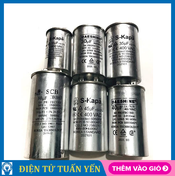 Tụ nhôm Kapa dùng cho máy bơm, điều hòa không khí, tủ lạnh, quạt,...