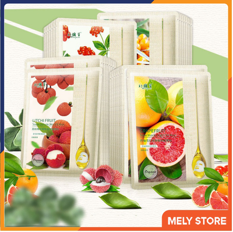Combo 5 mặt nạ giấy dưỡng da chiết xuất từ tinh chất trái cây Organic giúp dưỡng ẩm, da sáng màu và mềm mịn, làm săn và tăng độ đàn hồi cho da SPU083