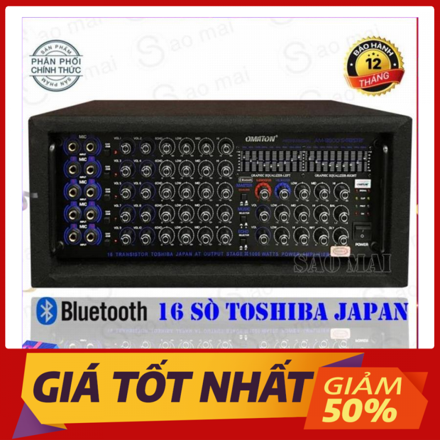 Ampli Bluetooth Karaoke Omaton AM-9600NI (Hàng Cao Cấp) - Tặng 2 chống lăn Micro