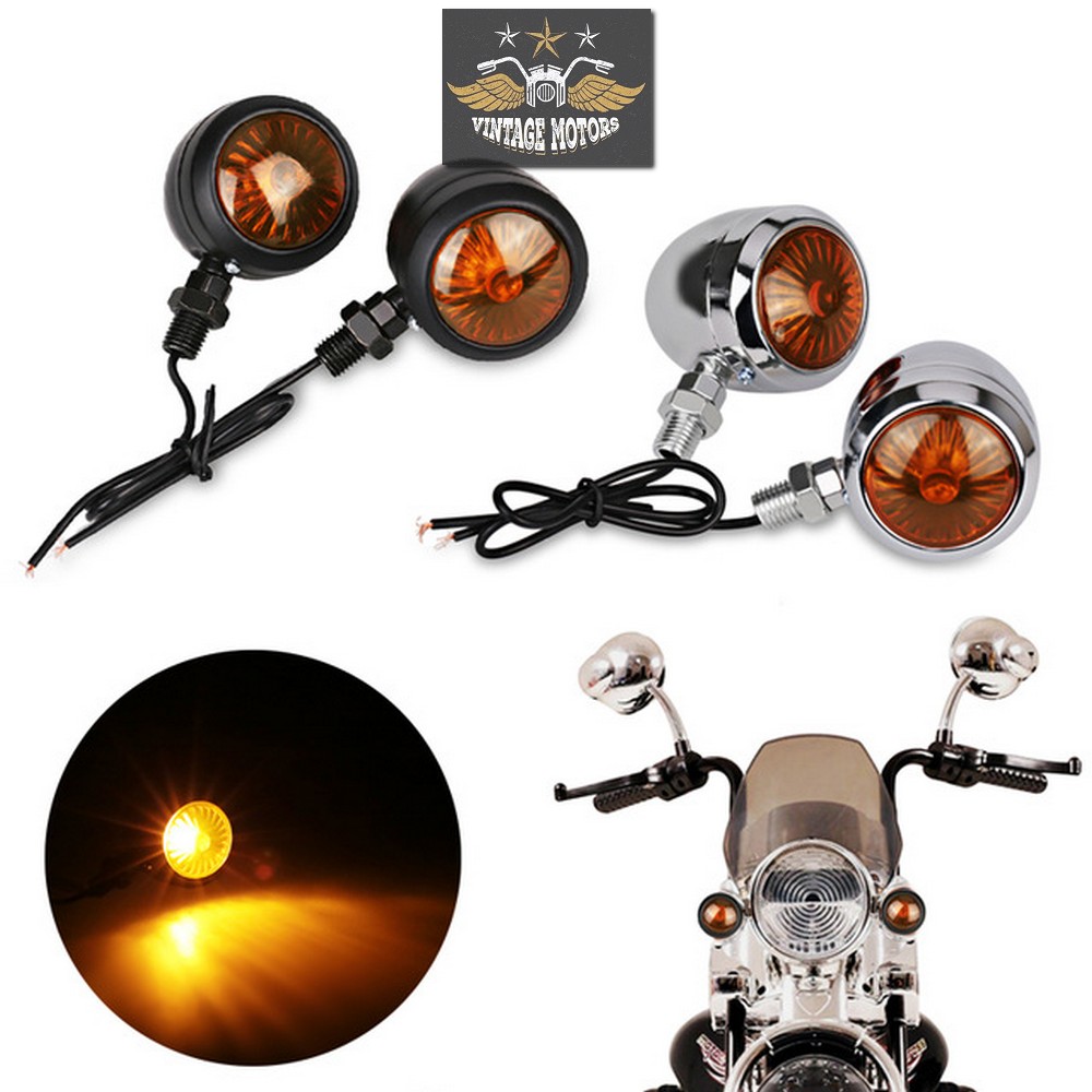 Combo 4 đèn xi nhan xe máy classic ⭐xi nhan hột gà⭐ xi nhan classic hột vịt thép sơn tĩnh điện đen và xi inox