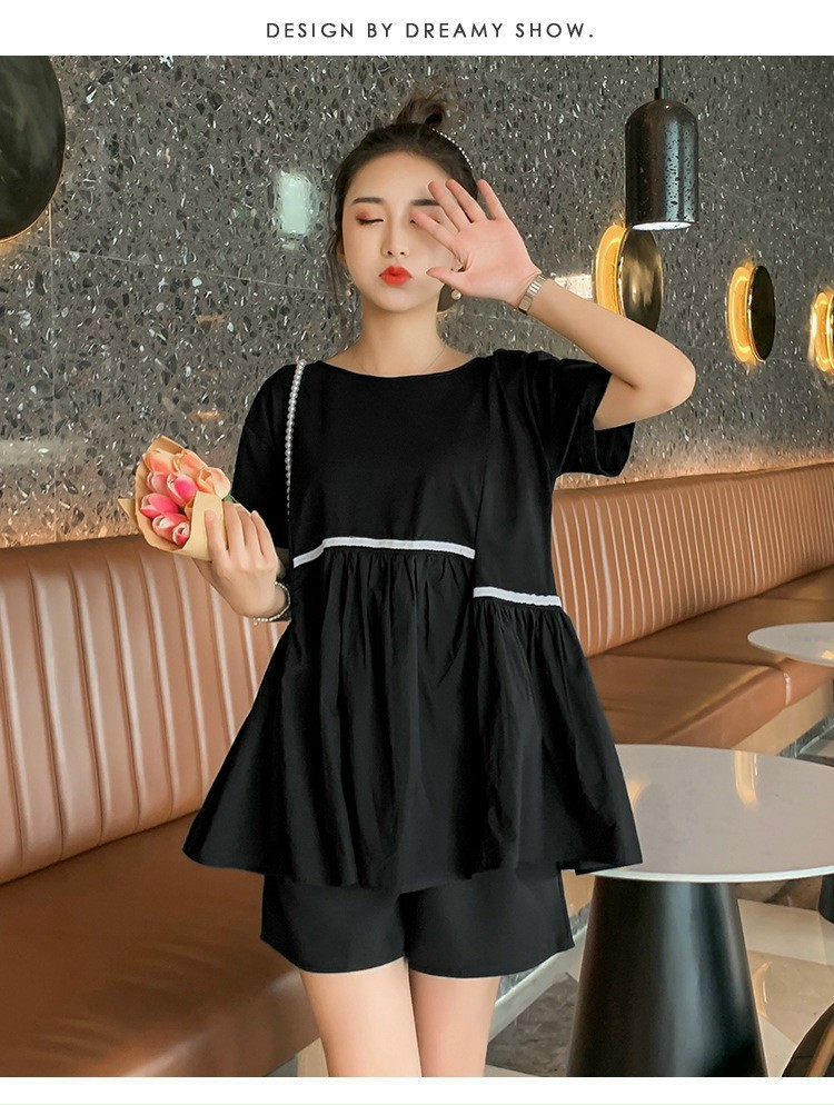 Bộ đồ bầu mùa hè mặc nhà bộ bầu đùi chất mát mầu đen