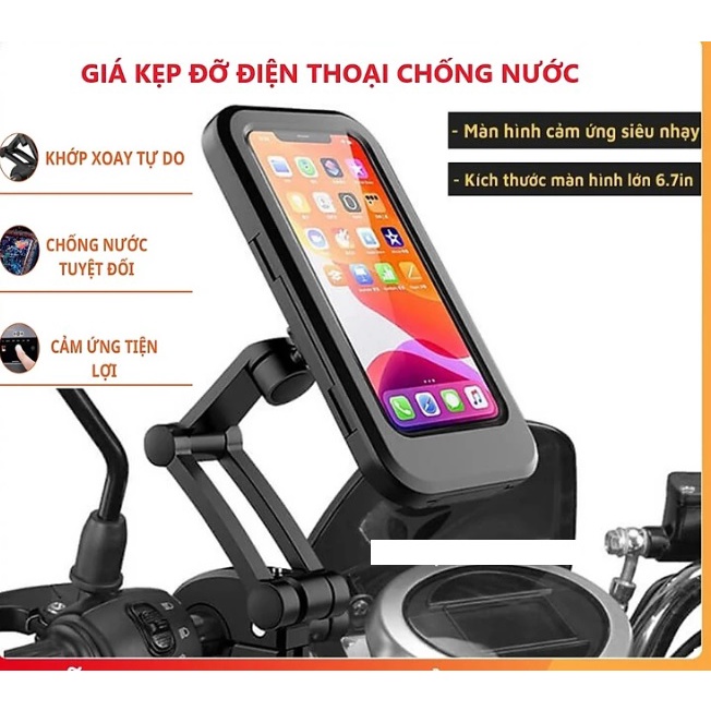 Giá Đỡ Điện Thoại Trên Xe máy, Xe Đạp Chống Nước Cảm Ứng Mượt Mà