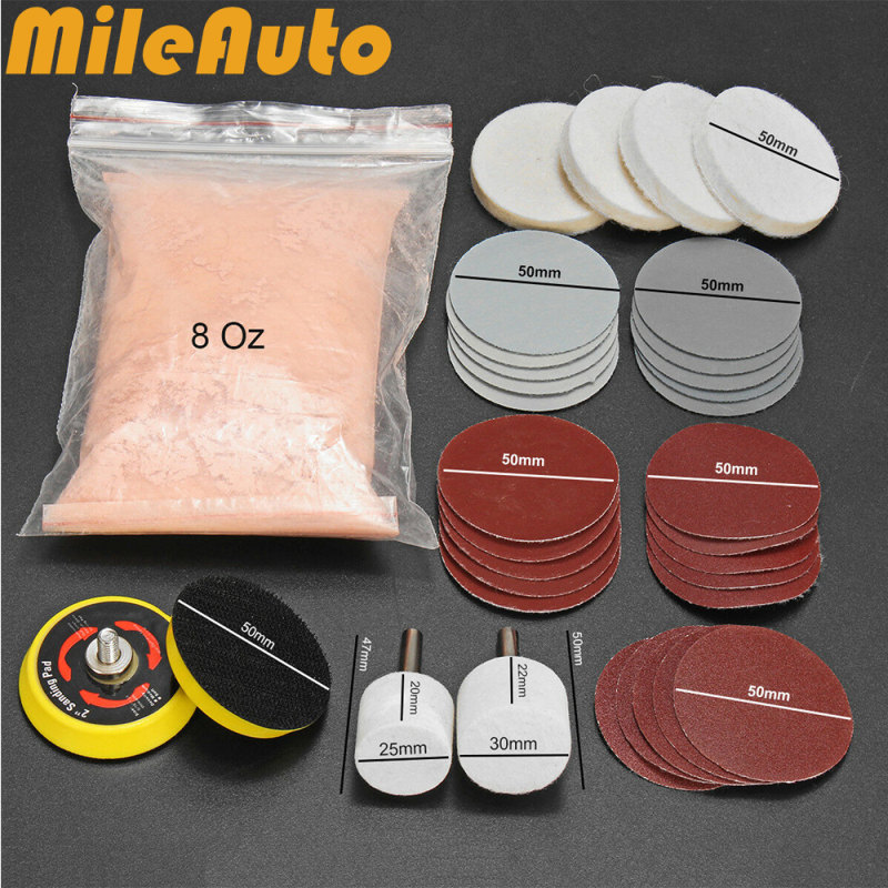 Bộ 34 Miếng Đánh Bóng Kính Mileauto, Bộ Dụng Cụ Đánh Bóng Kính Sửa Chữa Vết Xước Sâu, Miếng Đánh Bóng Len