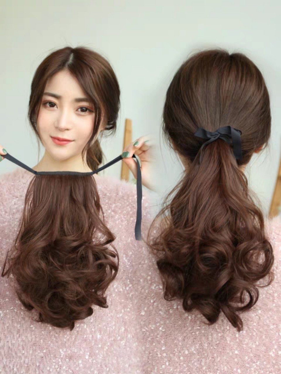 [ 25cm, hàng loại 1 ] tóc giả nữ cột xoăn ngắn, tóc giả buộc, tóc đuôi ngựa, tóc giả ngắn