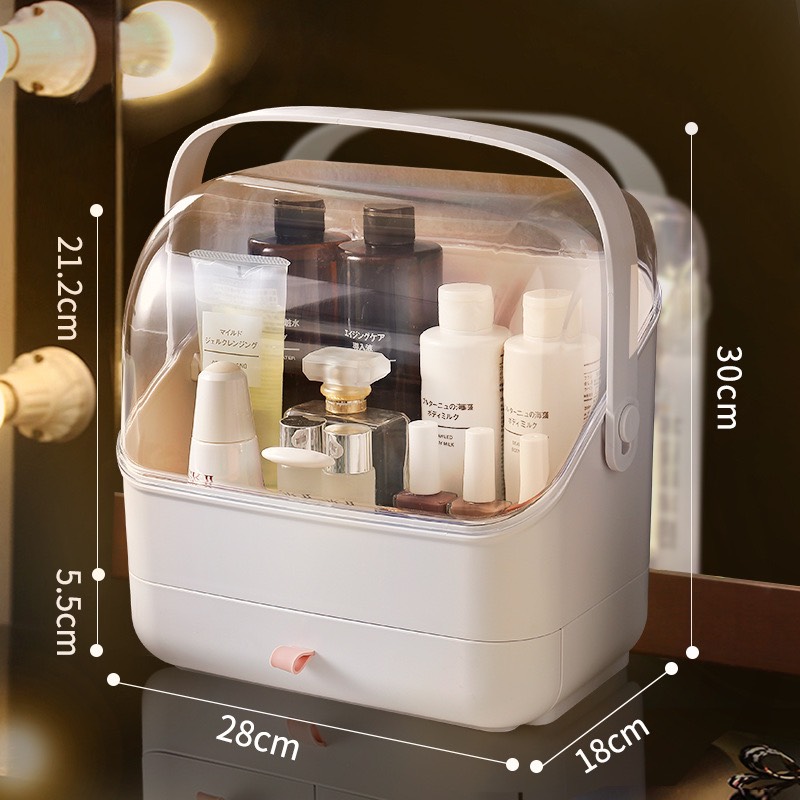 Kệ đựng mỹ phẩm hộp đựng đồ trang điểm 3 tầng có nắp chống bụi có quai xách