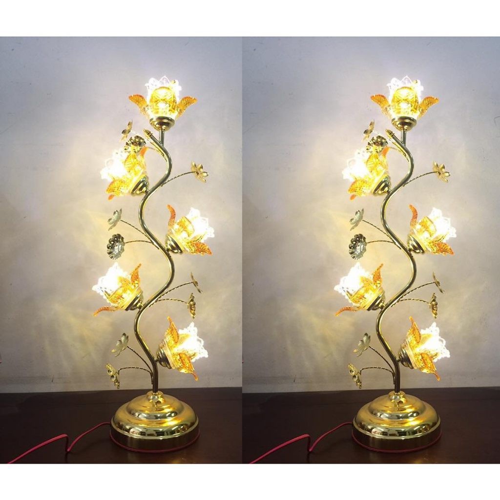 2 cây đèn thờ hoa sen 5 bông thủy tinh pha lê cao cấp 75 cm-đèn ban thờ đẹp giá rẻ