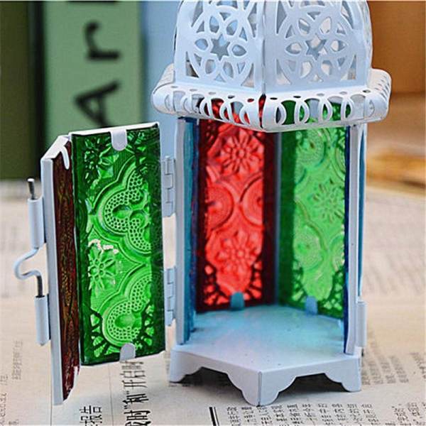 1 PC Classic Moroccan Decor Candle Holders Votive Iron Glass Hanging Candlestick Candle Lantern Party Home Wedding Decor - intl