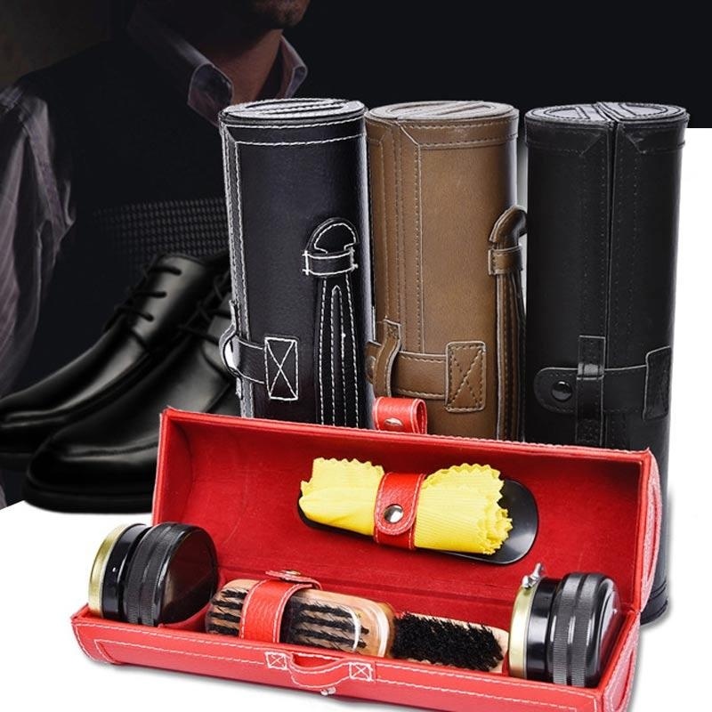 1 Set Portable Travel Wooden Handle Brushes Polishing Shoes Cleaning Tools With Case - intl