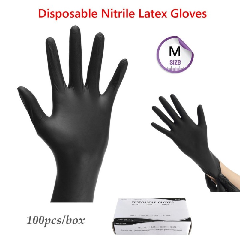 100 Pcs Black Industrial Disposable Nitrile Latex Gloves Powder-Free Size M/L/XL (M) - intl
