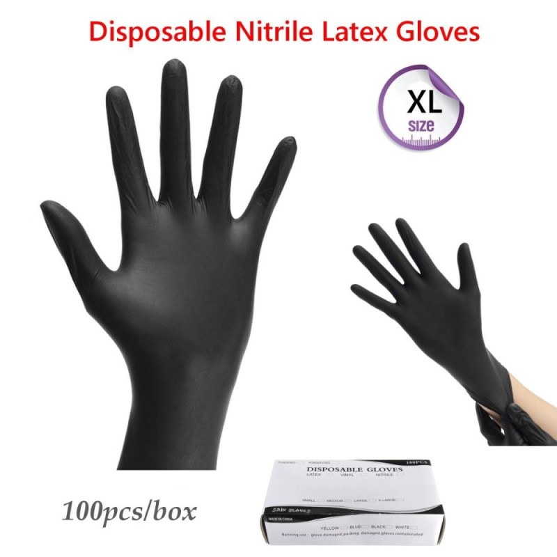 100 Pcs Black Industrial Disposable Nitrile Latex Gloves Powder-Free Size M/L/XL (XL) - intl