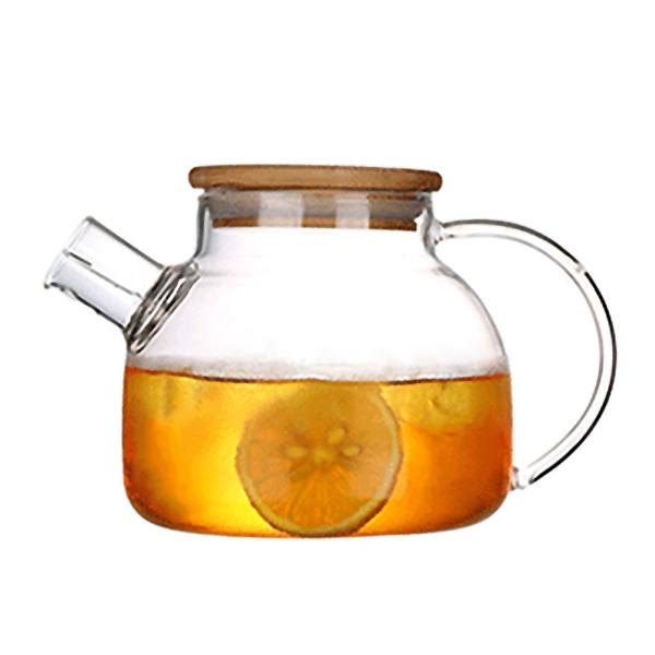 1000ml Clear Glass Teapot High Temperature Resistant Flower Tea Pot Water Milk Coffe Bottle Pot with Bamboo Lid Can Be Heated - intl