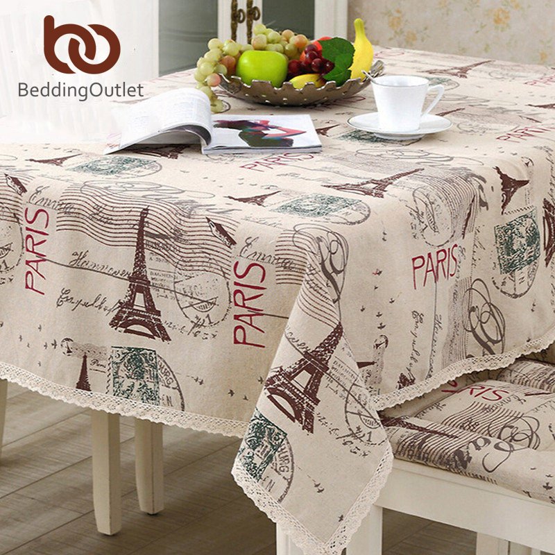 100*140 cm Chăn Ga Gối Ổ Cắm Khăn Trải Bàn Tháp Eiffel Vải Lanh Cotton Bàn Vải Hình Chữ Nhật Viền Ren Châu Âu Bàn- quốc tế