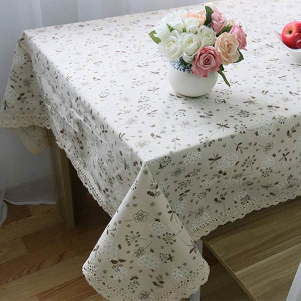 100*140cm Cotton & Linen Table Cloth Dandelion Printed Rectangular Table Cover Lace Edge Tablecloth for Wedding - intl