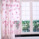 epayst 100*200cm Tulips Printing Tulle Curtains Sheer Drape Balcony Window Decoration Pink