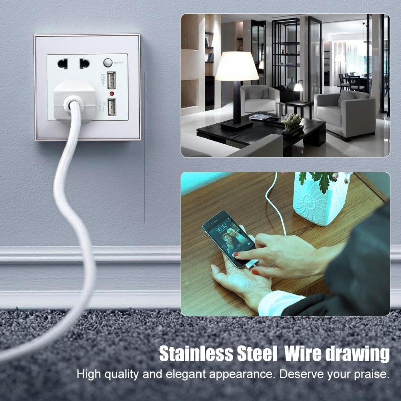 10A Universal Dual USB Wall Socket Panel AC 110-265V Outlet Power Charger with Switch Silver - intl