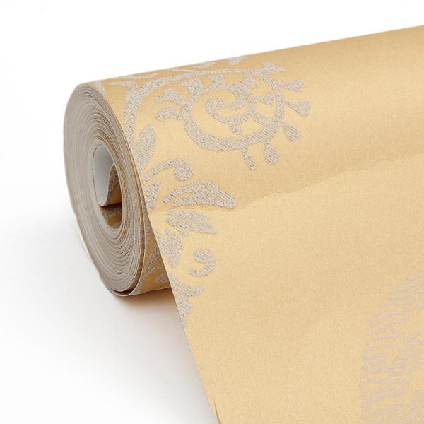 10M Non Woven Luxury Gold Damask Textured Embossed Flocking Wallpaper Roll New - intl