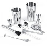 10Pcs Stainless Steel Cocktail Shaker Set Ice Tong Mixing Spoon Pourers Bar Tools - intl