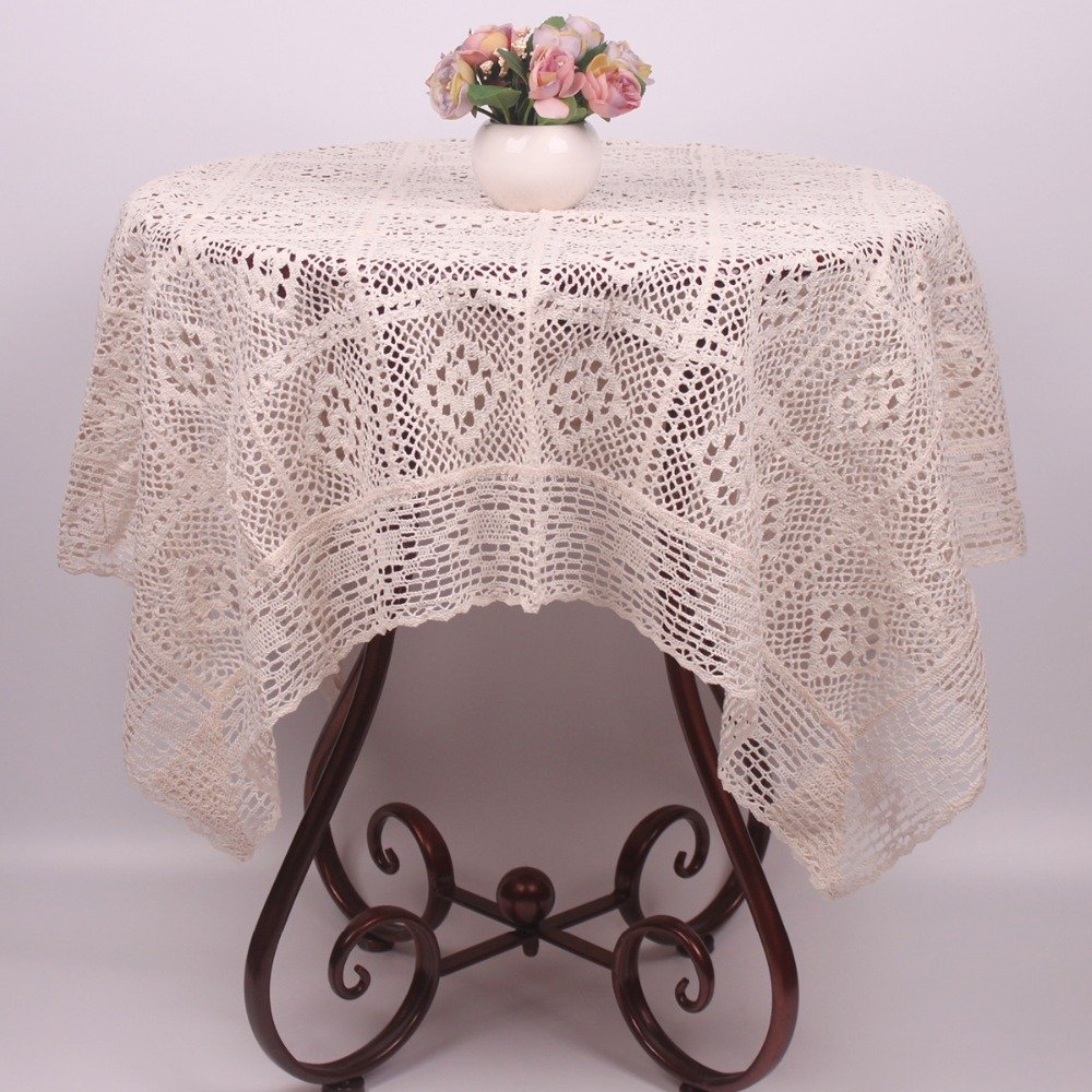 110*110cm Handmade Vintage Beige White Crochet Tablecloth Rectangular Saure / Christmas Decorative Wedding Crocheted Table Cover - intl