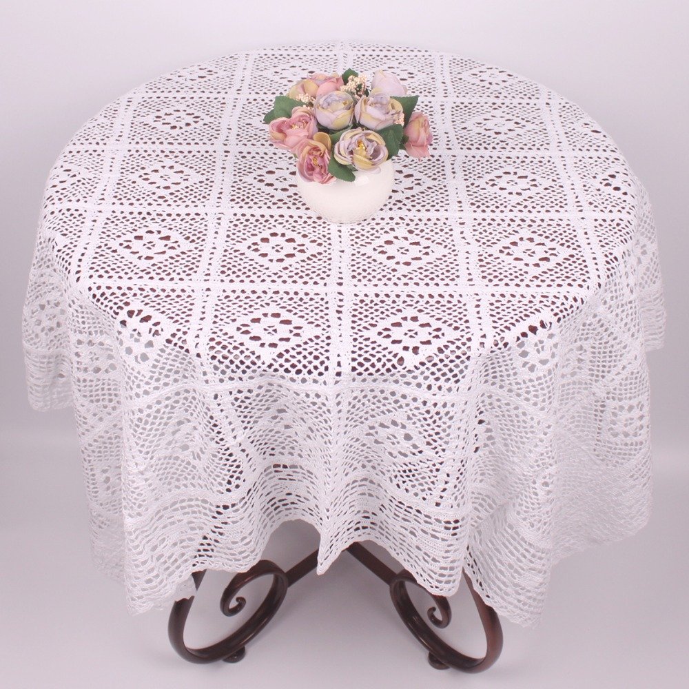 110*110cm Handmade Vintage Beige White Crochet Tablecloth Rectangular Saure / Christmas Decorative Wedding Crocheted Table Cover - intl