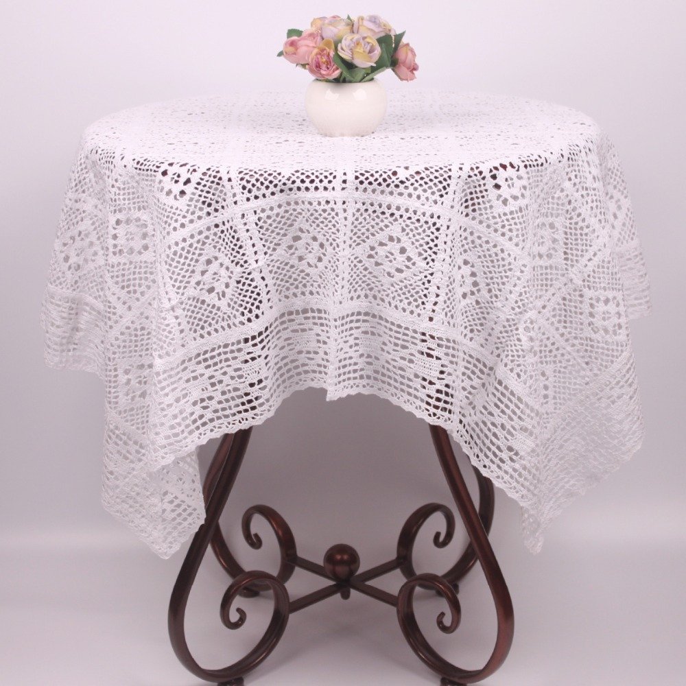 110*110cm Handmade Vintage Beige White Crochet Tablecloth Rectangular Saure / Christmas Decorative Wedding Crocheted Table Cover - intl