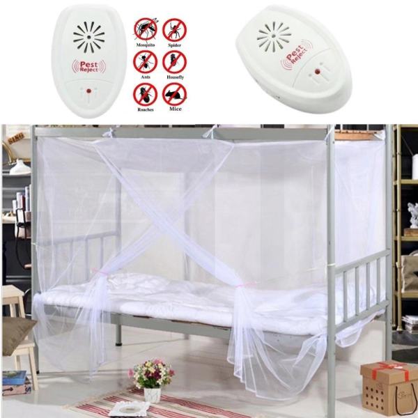 1.2m wide Bed Mosquito Nets Screen Home Student Dormitory Fly Curtains(White)+Ultrasonic Electronic Anti Pest Killer for Bug Mosquito Cockroach Mouse Safe for Human Pets - intl