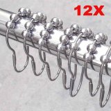 12pcs Metal Polished Bathroom Shower Curtain Rings Hooks with 5 Roller Balls - intl