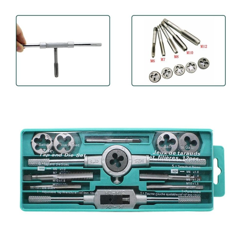 12PC/Set Hand Taps Metric Handle Tap and Die Set M3-M12 Adjustable Wrench Screw Thread Plugs Straight Taper Drill Repair Kits - intl
