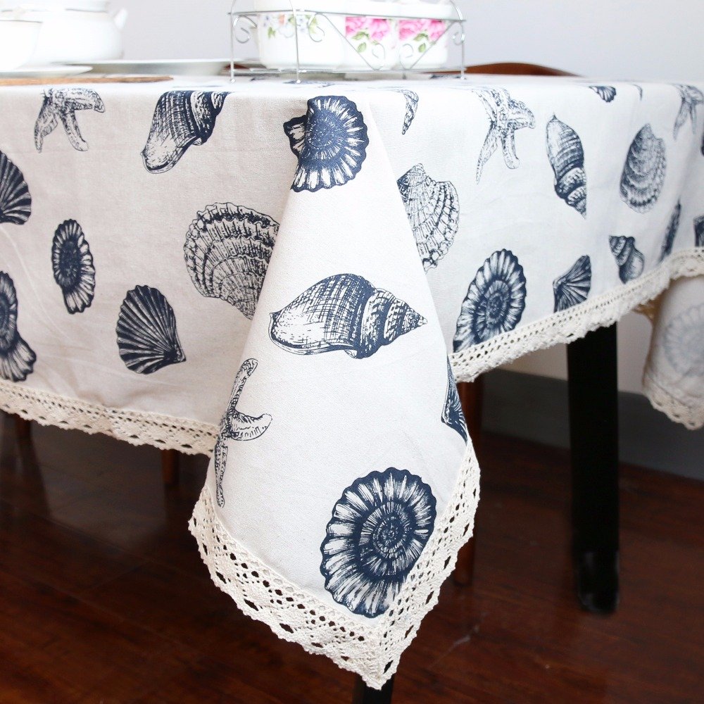 140*140cm Bedding Outlet Tablecloth Shell Ocean Style Table Cover Linen Cotton European Tablecloths Rectangular - intl