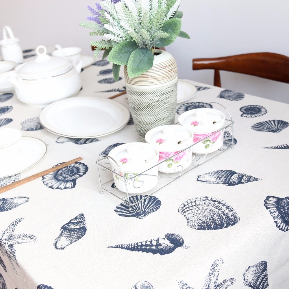 140*140cm Bedding Outlet Tablecloth Shell Ocean Style Table Cover Linen Cotton European Tablecloths Rectangular - intl