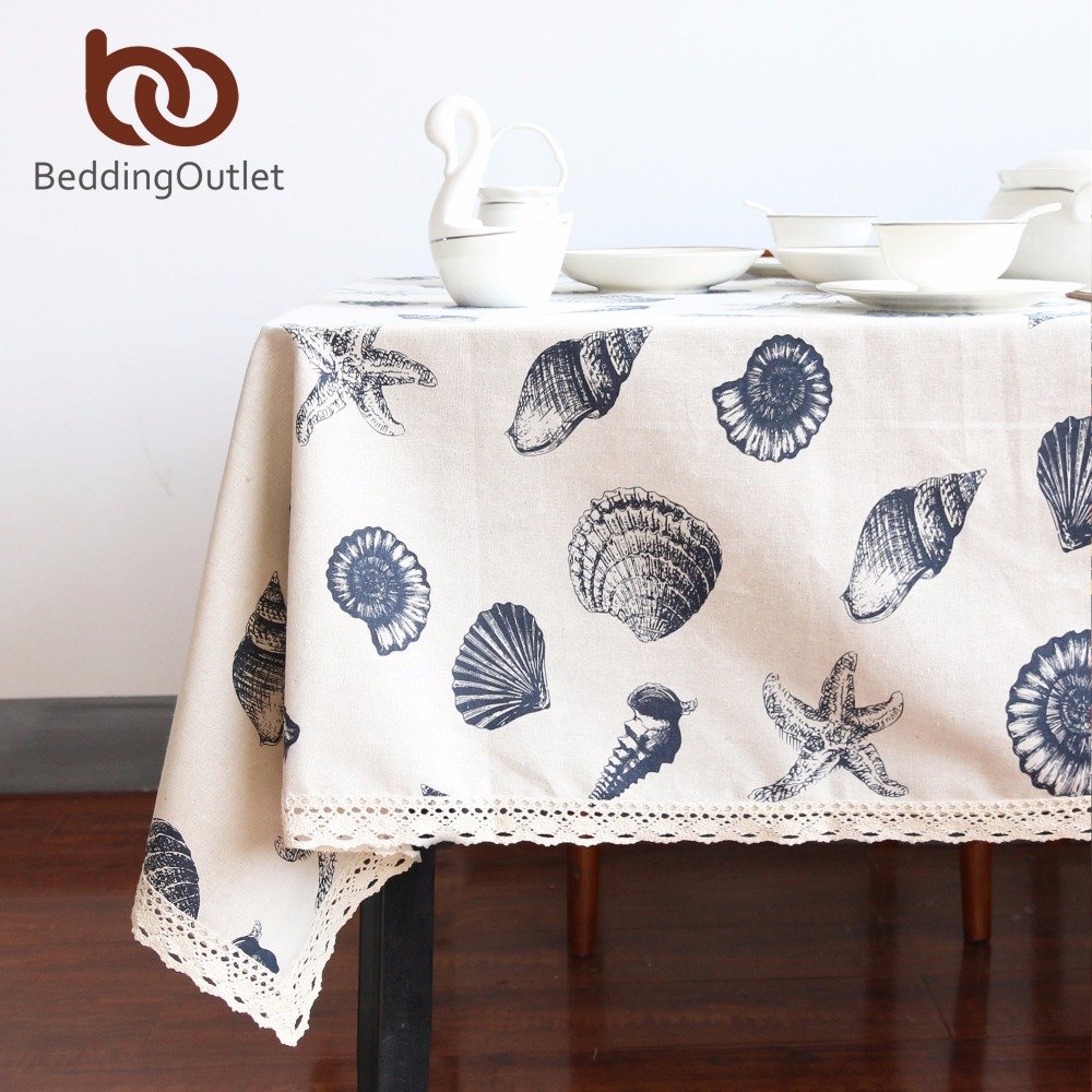 140*140cm Bedding Outlet Tablecloth Shell Ocean Style Table Cover Linen Cotton European Tablecloths Rectangular - intl