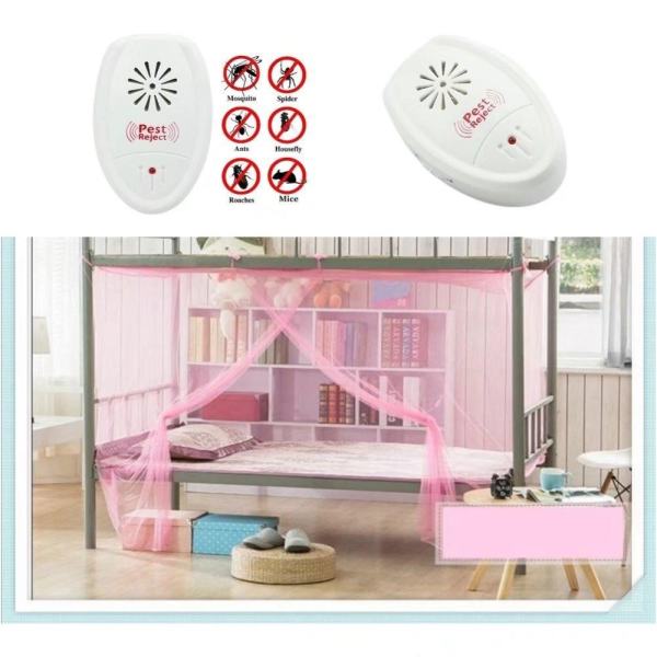 1.5m wide Bed Mosquito Nets Screen Home Student Dormitory Fly Curtains(Pink)+Ultrasonic Electronic Anti Pest Killer for Bug Mosquito Cockroach Mouse Safe for Human Pets - intl