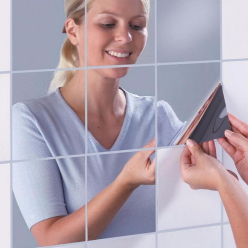 16pcs Square Mirror Wall Stickers Home Decoration Removable Mirror Paste - intl