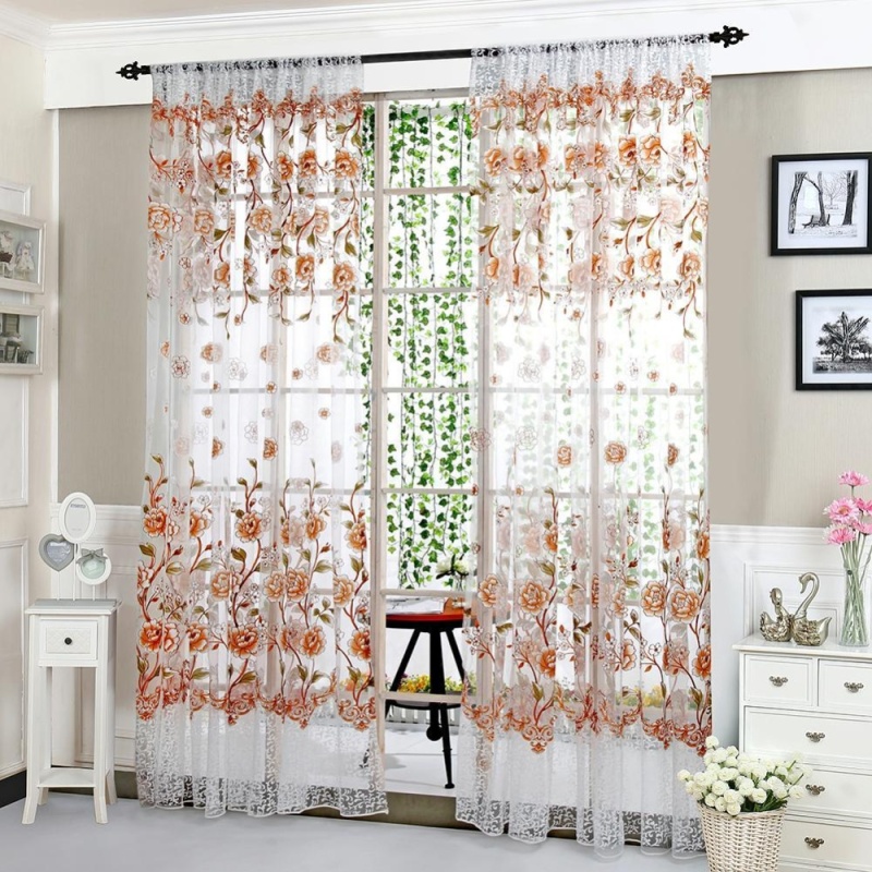 1pcs 1pc Peony Curtain Living Room Bedroom Home Door Window Curtain(Coffee)(Note:you may need 2pcs)