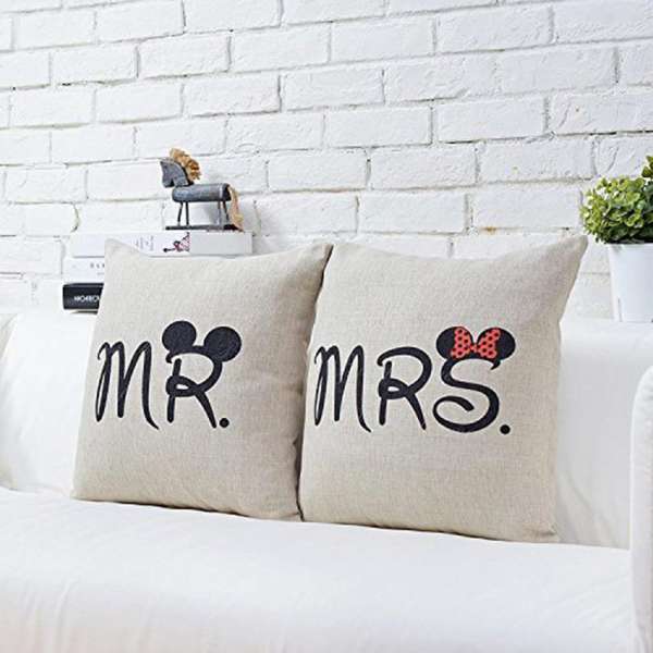 2 PCS 45 x 45cm Home Car Office Decorative Mr and Mrs Pattern Cotton Linen Square Throw Pillow Case Cushion Cover Pillowcase without Pillow Inner - intl