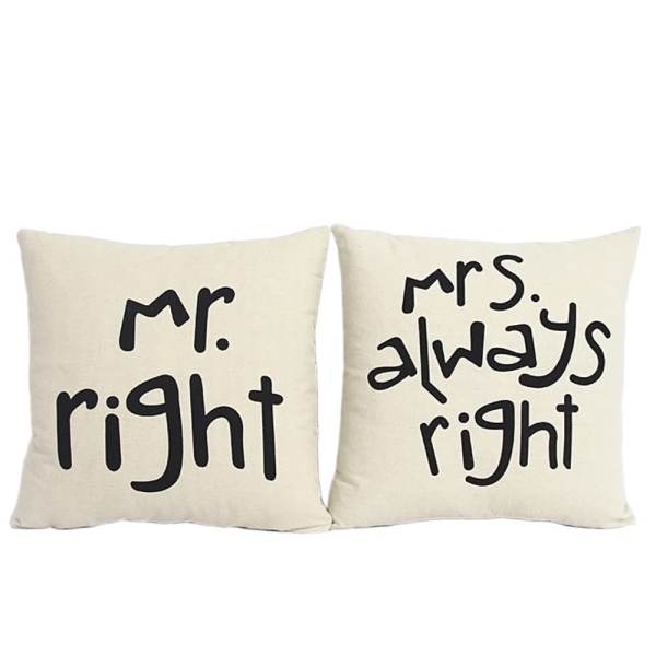 2 PCS Cotton Linen Square Throw Pillow Case Home Car Office Decorative Cushion Cover Pillowcase Without Pillow Inner Mr Right Pattern and Mrs Always Right Pattern